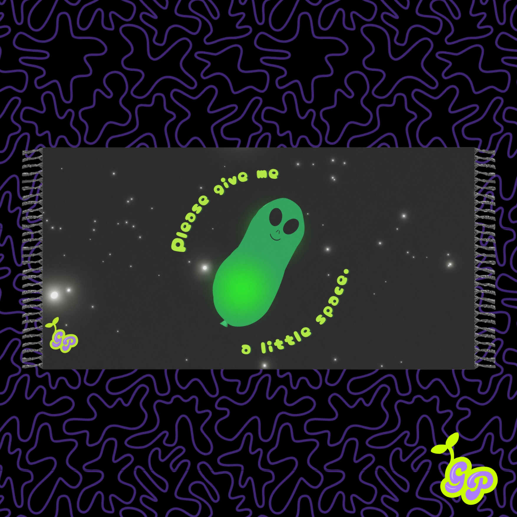Kawaii alien balloon pashmina with pastel colors draped for display; perfect for spacey EDM rave outfits and festival fashion.